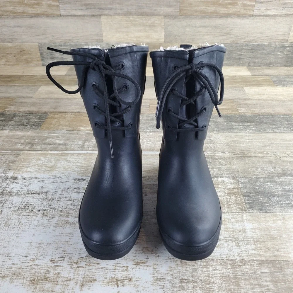 BOGS Amanda II Women Lace Waterproof Rain Boots Sz 6 Black Plush Comfort Lace Up